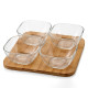 Glass Bowl Set with Wooden Base 4 Pcs